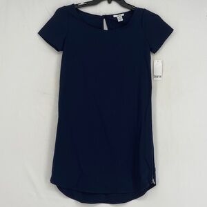 Bar III Womens XS Pullover Short Dress Twilight Blue Zipper Accents Short Sleeve